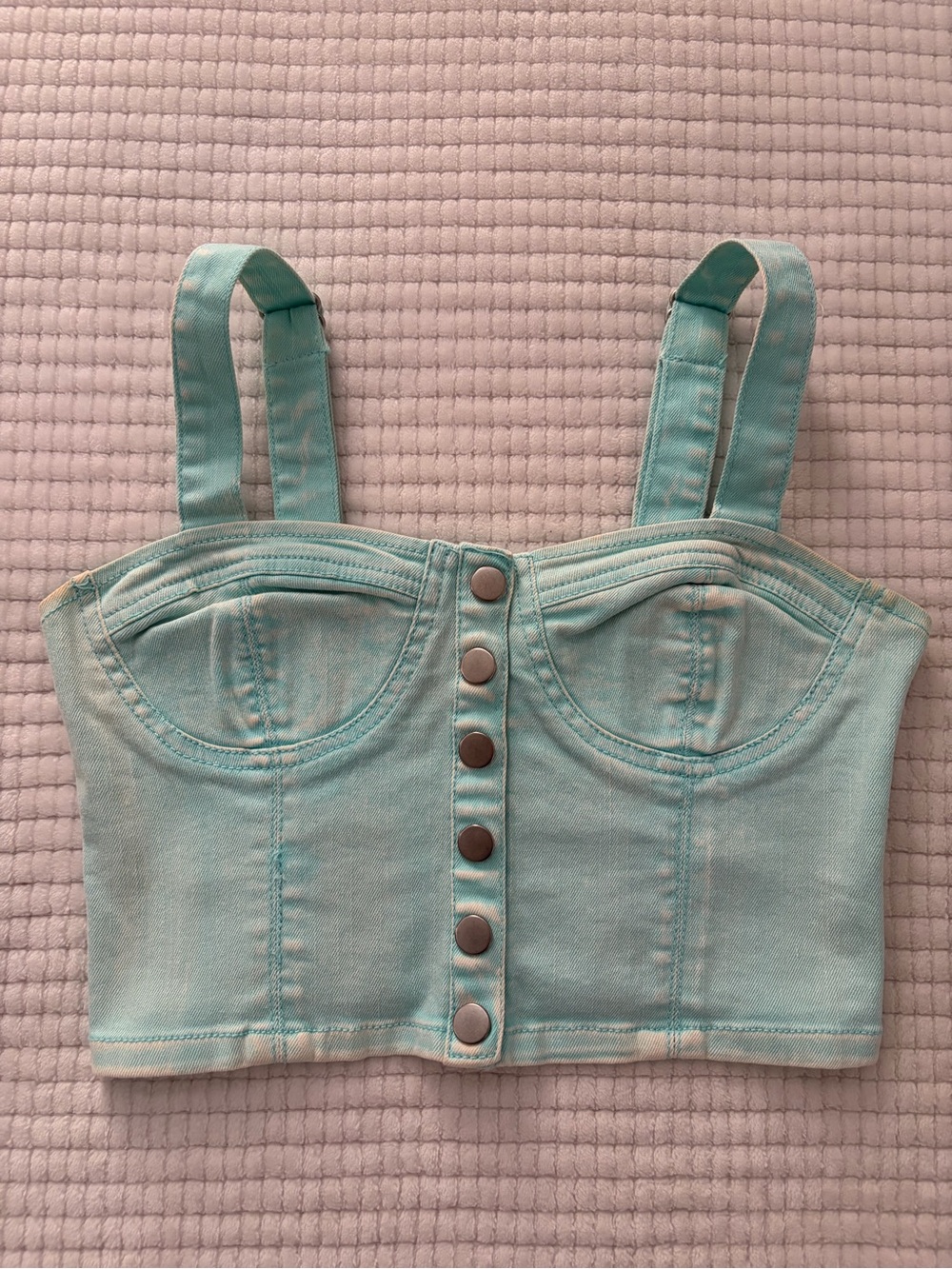 Aqua Denim Bustier Crop Top with Snap Buttons Size S